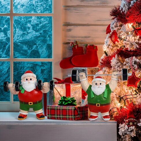 snaxuda Christmas Figurines, 2pcs Santa Claus Weightlifter Dumbbell Ornaments Bodybuilder Ornament Resin Santa Figurines for Xmas Decoration Christmas Party Supplies in Saudi Arabia