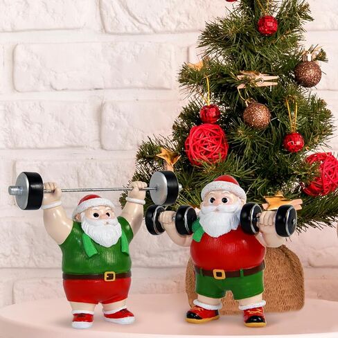snaxuda Christmas Figurines, 2pcs Santa Claus Weightlifter Dumbbell Ornaments Bodybuilder Ornament Resin Santa Figurines for Xmas Decoration Christmas Party Supplies in Saudi Arabia