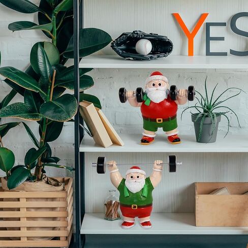 snaxuda Christmas Figurines, 2pcs Santa Claus Weightlifter Dumbbell Ornaments Bodybuilder Ornament Resin Santa Figurines for Xmas Decoration Christmas Party Supplies in Saudi Arabia
