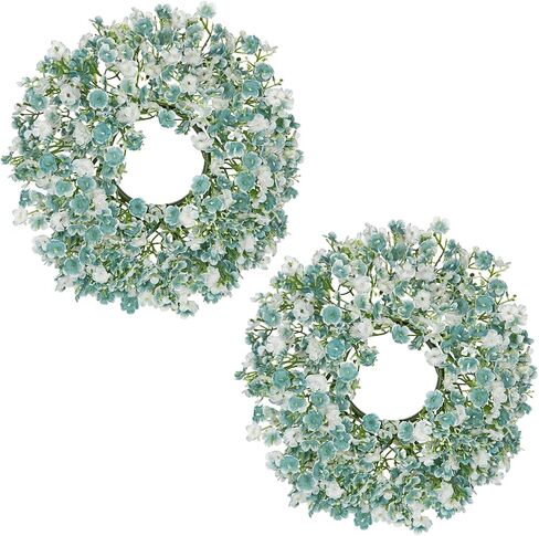 Hollyone 2Pcs Small Artificial Baby Breath Flowers Wreath 10 Inch Blue for Front Door Decor Faux Gypsophila Wreath Fake Baby Breath Flower Garland Candle Ring for Kitchen Cabinet Chairs Tabletop Decor in Saudi Arabia