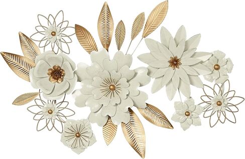 Touch of Class Blooming Assemblage Dimensional Metal Floral Wall Art Sculpture Ivory/Gold 39 in wide x 3.5 in deep x 27 in high in Saudi Arabia