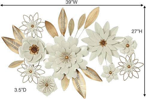 Touch of Class Blooming Assemblage Dimensional Metal Floral Wall Art Sculpture Ivory/Gold 39 in wide x 3.5 in deep x 27 in high in Saudi Arabia