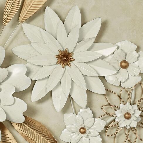 Touch of Class Blooming Assemblage Dimensional Metal Floral Wall Art Sculpture Ivory/Gold 39 in wide x 3.5 in deep x 27 in high in Saudi Arabia