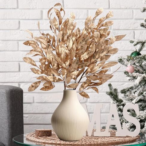 Giegxin 30 Inch Christmas Gold Bay Leaf Picks 3 Pcs Artificial Gold Christmas Decoration Bay Leaf Spray Stems Branch for Xmas Tree DIY Xmas Wreath Garland Home Decor in Saudi Arabia