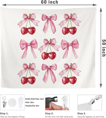 Coquette Pink Bow Cherry Tapestry Wall Hanging,Coquette Preppy Cherry Room Wall Decor, Pink Girly Aesthetic Wall Blanket Decor for Bedroom Dorm,50x60 Inch in Saudi Arabia