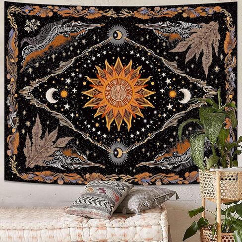 Wegklazax Celestial Sun and Moon Tapestry, Mystical Cosmic Wall Art for Room Decor, Bohemian Earthy Home Decor 60" L x 44" W in Saudi Arabia