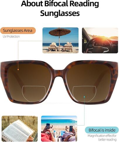 JM Bifocal Reading Sunglasses for Women, Oversized Fashion Square Gradient Sun Readers Outdoor UV400 in Saudi Arabia