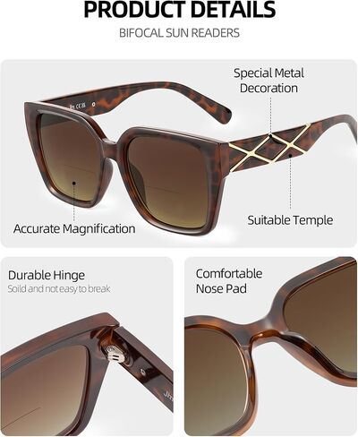 JM Bifocal Reading Sunglasses for Women, Oversized Fashion Square Gradient Sun Readers Outdoor UV400 in Saudi Arabia