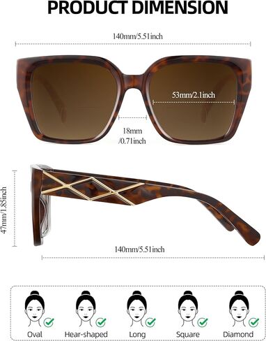 JM Bifocal Reading Sunglasses for Women, Oversized Fashion Square Gradient Sun Readers Outdoor UV400 in Saudi Arabia