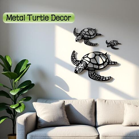 MVTDONT Sea Turtle Wall Decor Set of 3 - Metal Ocean-Themed Art with Hollow Shell Designs for Beach House, Bathroom, Nursery, Living Room Wall Hanging Décor in Saudi Arabia