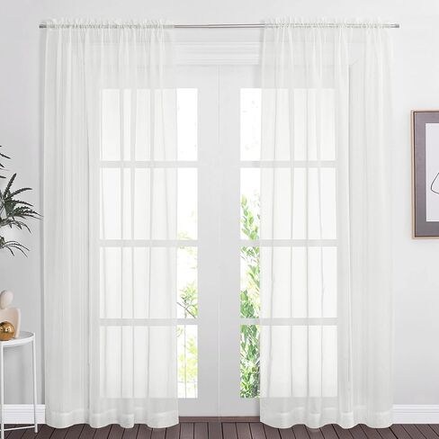 Sheer Light Filtering Curtains 84 inch Long for Bedroom, Semi Ivory White Sheer Curtains for Living Room, 60 x 84 Inches Length, Ivory White, 2 Panels in Saudi Arabia