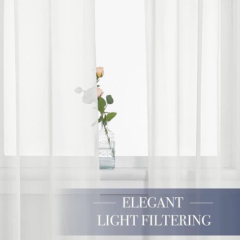 Sheer Light Filtering Curtains 84 inch Long for Bedroom, Semi Ivory White Sheer Curtains for Living Room, 60 x 84 Inches Length, Ivory White, 2 Panels in Saudi Arabia