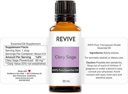 زيت كلاري سيج العطري 30 مل من ريفايف للزيوت العطرية - درجة علاجية نقية 100%، للناشر والمرطب والتدليك والعلاج العطري والعناية بالبشرة والشعر in Kuwait