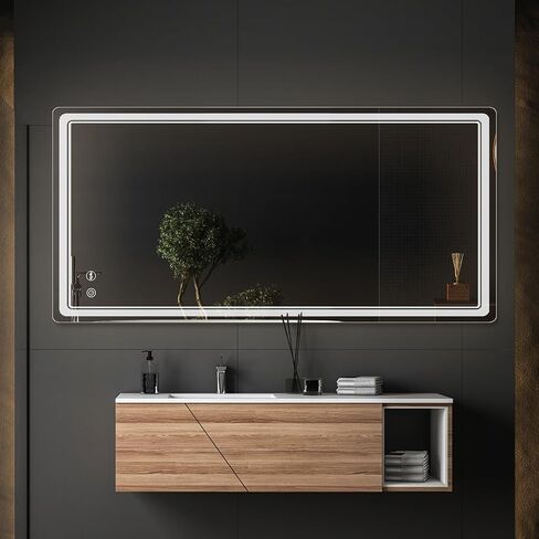 مرآة حمام LED مقاس 27 × 55 من FORTENY مع أضواء، مضادة للضباب، قابلة للتعتيم، مرآة زينة للحمام مضاءة للجدار، معتمدة من UL in Kuwait