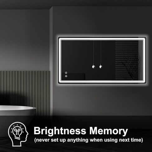 مرآة حمام LED مقاس 27 × 55 من FORTENY مع أضواء، مضادة للضباب، قابلة للتعتيم، مرآة زينة للحمام مضاءة للجدار، معتمدة من UL in Kuwait