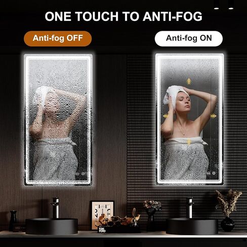 مرآة حمام LED مقاس 27 × 55 من FORTENY مع أضواء، مضادة للضباب، قابلة للتعتيم، مرآة زينة للحمام مضاءة للجدار، معتمدة من UL in Kuwait