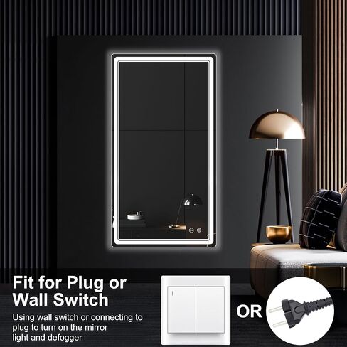 مرآة حمام LED مقاس 27 × 55 من FORTENY مع أضواء، مضادة للضباب، قابلة للتعتيم، مرآة زينة للحمام مضاءة للجدار، معتمدة من UL in Kuwait