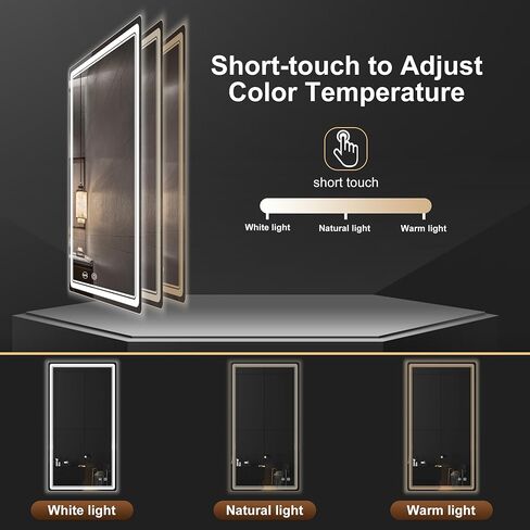 مرآة حمام LED مقاس 27 × 55 من FORTENY مع أضواء، مضادة للضباب، قابلة للتعتيم، مرآة زينة للحمام مضاءة للجدار، معتمدة من UL in Kuwait