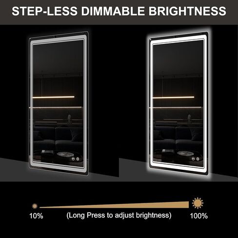 مرآة حمام LED مقاس 27 × 55 من FORTENY مع أضواء، مضادة للضباب، قابلة للتعتيم، مرآة زينة للحمام مضاءة للجدار، معتمدة من UL in Kuwait