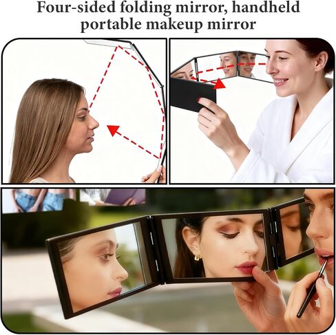 Vin Beauty 4 Way Mirror Foldable Makeup Mirror Portable 360 Degree Handheld Haircut Mirrors 4 Barber Desktop DIY Haircut Tool for Hair Cuting Styling Grooming Sided Self Haircuts for Home and Salon in Saudi Arabia