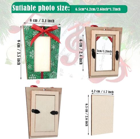Blulu 12 Pieces Christmas Tree Frames Wooden Present Box Picture Frame 3 Colors Ornaments Photo Frame Mini Hanging Xmas Ornament in Saudi Arabia