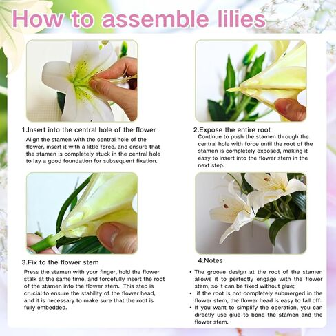 ASTRYAS 18 Heads Artifical Tiger Lily Flowers, Long Stem Fake Faux Lilies Flowers Bouquet, Real Touch White Lily Bouquet for Home Hotel Flower Arrangement Party Decor Cemetery(2Packs, White) in Saudi Arabia