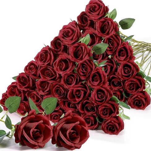 Jexine 60 PCS Artificial Roses Bulk Silk Flowers with Long Stems, Realistic Faux Rose Bouquet for Wedding Centerpieces, Valentine’s Party, Home Decor(Pink) in Saudi Arabia