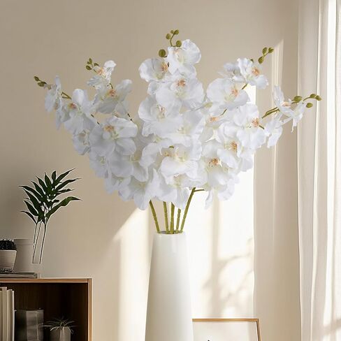 OBDXZHC 6 Pcs Artificial Orchid Stems 33.5" Tall 9 Large Petals Fake White Phalaenopsis Flower Arrangements for Home Wedding Living Room Table Centerpiece Office Table Decor White in Saudi Arabia