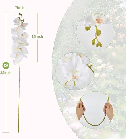 OBDXZHC 6 Pcs Artificial Orchid Stems 33.5" Tall 9 Large Petals Fake White Phalaenopsis Flower Arrangements for Home Wedding Living Room Table Centerpiece Office Table Decor White in Saudi Arabia