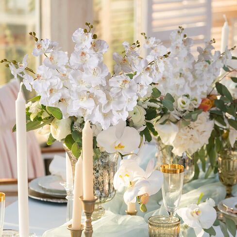 OBDXZHC 6 Pcs Artificial Orchid Stems 33.5" Tall 9 Large Petals Fake White Phalaenopsis Flower Arrangements for Home Wedding Living Room Table Centerpiece Office Table Decor White in Saudi Arabia