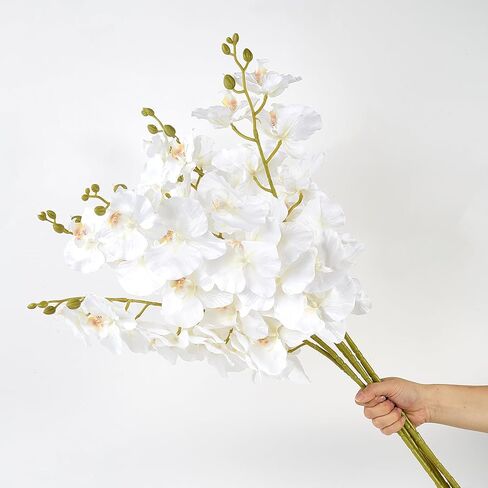 OBDXZHC 6 Pcs Artificial Orchid Stems 33.5" Tall 9 Large Petals Fake White Phalaenopsis Flower Arrangements for Home Wedding Living Room Table Centerpiece Office Table Decor White in Saudi Arabia
