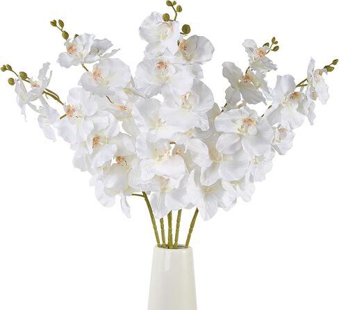 OBDXZHC 6 Pcs Artificial Orchid Stems 33.5" Tall 9 Large Petals Fake White Phalaenopsis Flower Arrangements for Home Wedding Living Room Table Centerpiece Office Table Decor White in Saudi Arabia