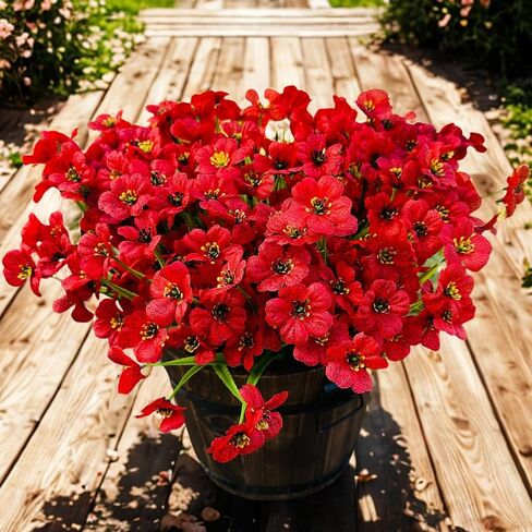 Zoncute Artificial Flowers for Outdoor, Garden & Front Yard Decoration - Faux Silk Daisies, Fake Plants Ideal for Porch, Patio, Indoor and Home Decor, UV Resistant, 12 Bundles (Red) in Saudi Arabia