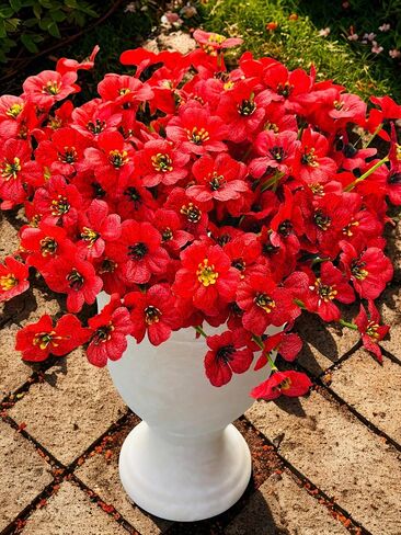 Zoncute Artificial Flowers for Outdoor, Garden & Front Yard Decoration - Faux Silk Daisies, Fake Plants Ideal for Porch, Patio, Indoor and Home Decor, UV Resistant, 12 Bundles (Red) in Saudi Arabia