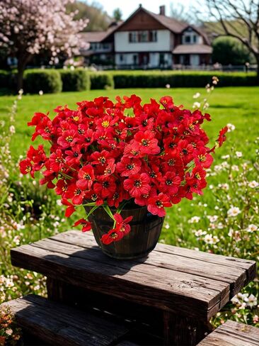 Zoncute Artificial Flowers for Outdoor, Garden & Front Yard Decoration - Faux Silk Daisies, Fake Plants Ideal for Porch, Patio, Indoor and Home Decor, UV Resistant, 12 Bundles (Red) in Saudi Arabia