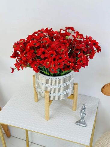 Zoncute Artificial Flowers for Outdoor, Garden & Front Yard Decoration - Faux Silk Daisies, Fake Plants Ideal for Porch, Patio, Indoor and Home Decor, UV Resistant, 12 Bundles (Red) in Saudi Arabia
