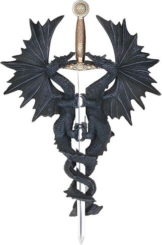 ICE ARMOR 14.5" H 2 Black Dragon with Sword Wall Plaque Decor Statue Sculpture Ornament Decoration Home/Room Decor Ideas in Saudi Arabia