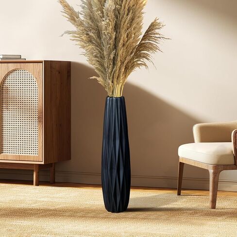 Black Matte Floor Ceramic Vase,24 Inch Large Vase for Home Decor Modern Minimalist Style Flower Vase for Pampas Grass Livingroom Office Centerpieces Decorative Tall,Can Water-Holding in Saudi Arabia