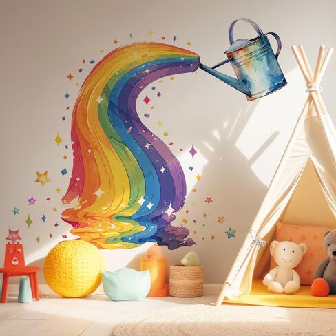 Cartoon Painted Rainbow Kettle Wall Sticker for Bedroom Glass Door Porch Decoration Sicker - Christmas Decoration in Saudi Arabia