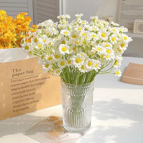 6pcs White Artificial Daisy Flowers Small Daisy Fake Flower Bouquet Valentines Party Festive DIY Home Ornaments Decoration in Saudi Arabia