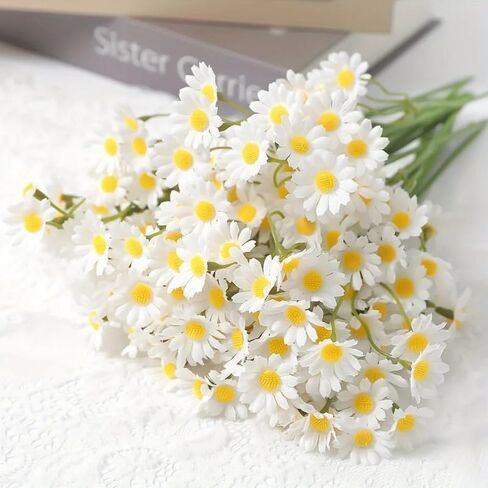 6pcs White Artificial Daisy Flowers Small Daisy Fake Flower Bouquet Valentines Party Festive DIY Home Ornaments Decoration in Saudi Arabia