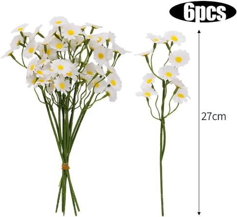 6pcs White Artificial Daisy Flowers Small Daisy Fake Flower Bouquet Valentines Party Festive DIY Home Ornaments Decoration in Saudi Arabia