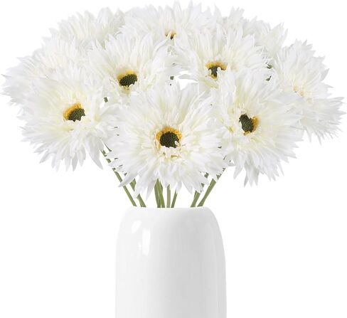 Fqueelvys 12pcs Gerbera Daisy Artificial Flowers 17.7’’ White Faux Daisies Silk Flowers with Stems for Wedding Bouquet Home Party Garden Outdoor Decoration(White) in Saudi Arabia