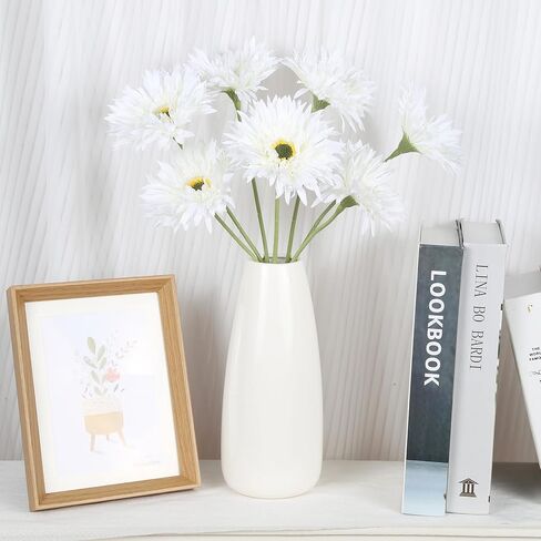 Fqueelvys 12pcs Gerbera Daisy Artificial Flowers 17.7’’ White Faux Daisies Silk Flowers with Stems for Wedding Bouquet Home Party Garden Outdoor Decoration(White) in Saudi Arabia