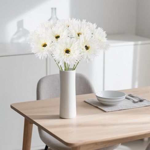 Fqueelvys 12pcs Gerbera Daisy Artificial Flowers 17.7’’ White Faux Daisies Silk Flowers with Stems for Wedding Bouquet Home Party Garden Outdoor Decoration(White) in Saudi Arabia