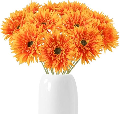 Fqueelvys 12pcs Gerbera Daisy Artificial Flowers 17.7’’ White Faux Daisies Silk Flowers with Stems for Wedding Bouquet Home Party Garden Outdoor Decoration(White) in Saudi Arabia