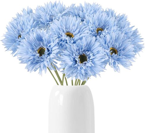 Fqueelvys 12pcs Gerbera Daisy Artificial Flowers 17.7’’ White Faux Daisies Silk Flowers with Stems for Wedding Bouquet Home Party Garden Outdoor Decoration(White) in Saudi Arabia