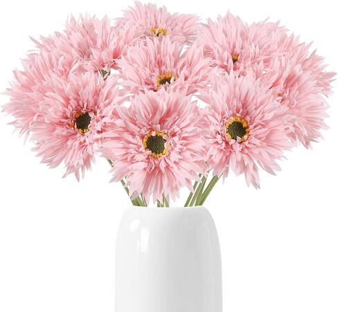 Fqueelvys 12pcs Gerbera Daisy Artificial Flowers 17.7’’ White Faux Daisies Silk Flowers with Stems for Wedding Bouquet Home Party Garden Outdoor Decoration(White) in Saudi Arabia