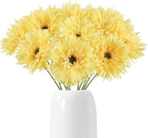 Fqueelvys 12pcs Gerbera Daisy Artificial Flowers 17.7’’ White Faux Daisies Silk Flowers with Stems for Wedding Bouquet Home Party Garden Outdoor Decoration(White) in Saudi Arabia