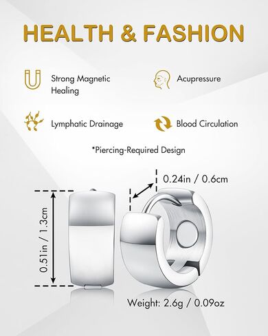 Feraco Magnetic Hoop Earrings for Women with 3500 Gauss Neodymium Magnet, 316L Stainless Steel Magnetic Therapy Jewelry, Ear Acupuncture in Saudi Arabia